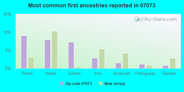 Most common first ancestries reported in 07073