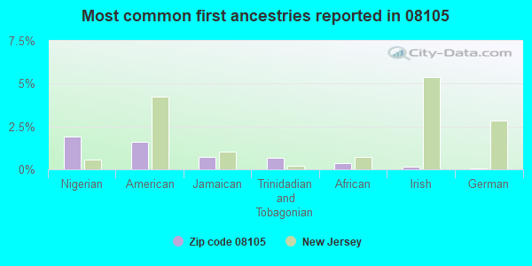 Most common first ancestries reported in 08105
