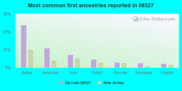 Most common first ancestries reported in 08527