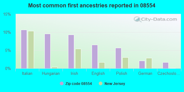 Most common first ancestries reported in 08554