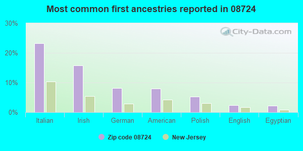 Most common first ancestries reported in 08724