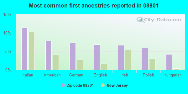 Most common first ancestries reported in 08801