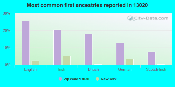Most common first ancestries reported in 13020