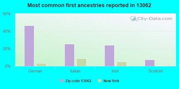 Most common first ancestries reported in 13062