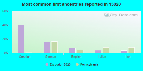 Most common first ancestries reported in 15020