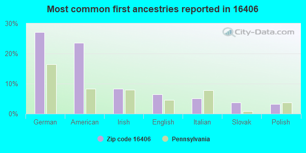Most common first ancestries reported in 16406