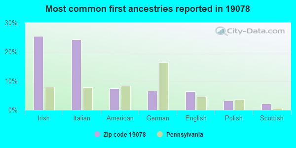 Most common first ancestries reported in 19078