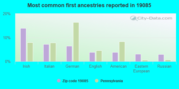 Most common first ancestries reported in 19085