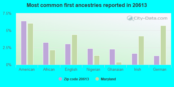 Most common first ancestries reported in 20613