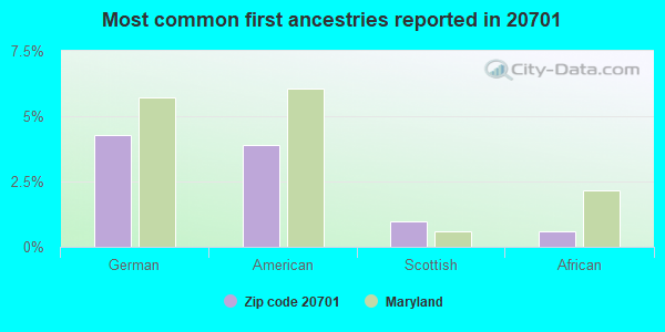 Most common first ancestries reported in 20701