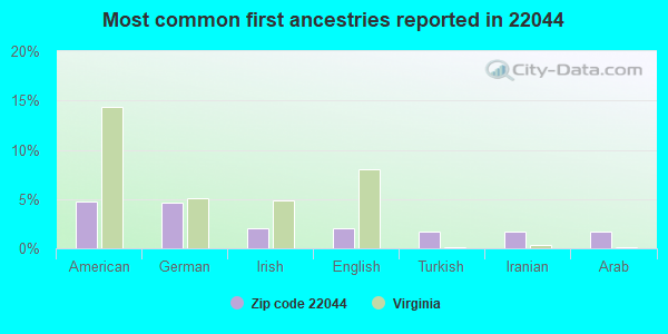 Most common first ancestries reported in 22044