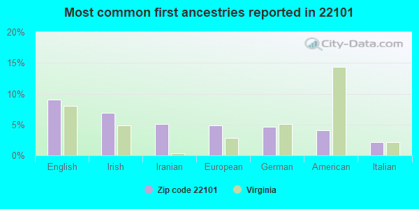 Most common first ancestries reported in 22101