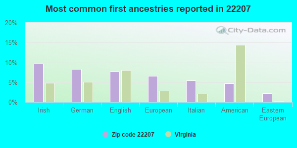 Most common first ancestries reported in 22207