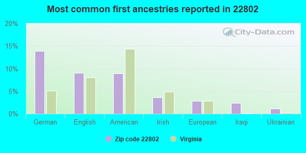 Most common first ancestries reported in 22802