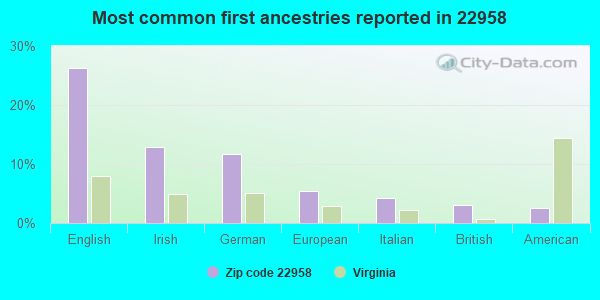 Most common first ancestries reported in 22958