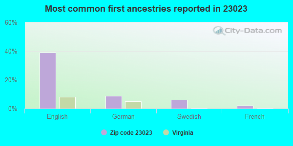 Most common first ancestries reported in 23023