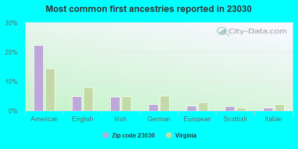 Most common first ancestries reported in 23030