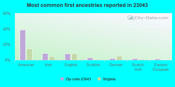 Most common first ancestries reported in 23043