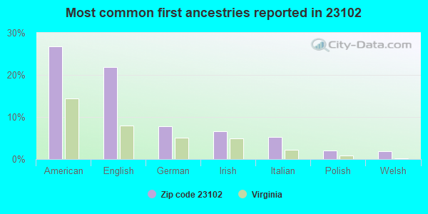 Most common first ancestries reported in 23102