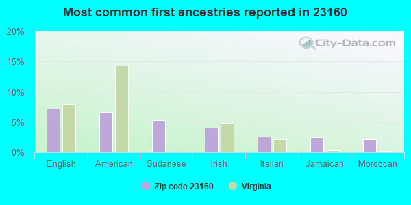 Most common first ancestries reported in 23160