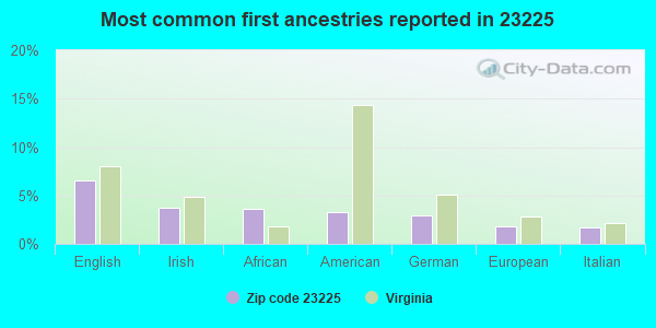 Most common first ancestries reported in 23225