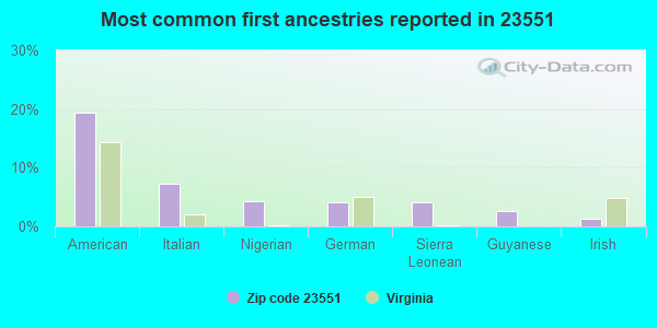 Most common first ancestries reported in 23551