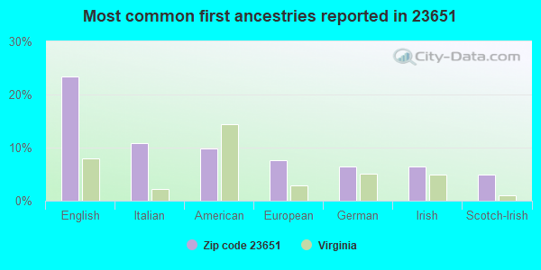 Most common first ancestries reported in 23651