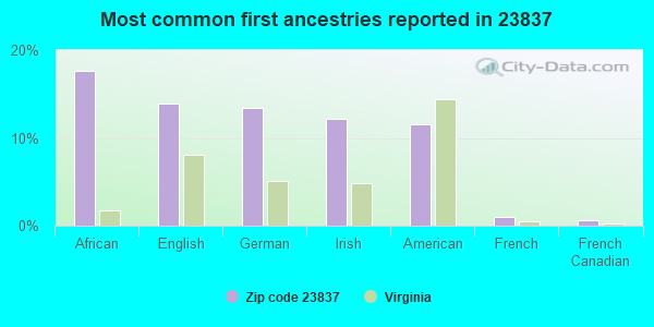 Most common first ancestries reported in 23837