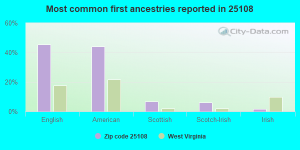 Most common first ancestries reported in 25108