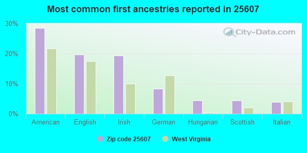 Most common first ancestries reported in 25607
