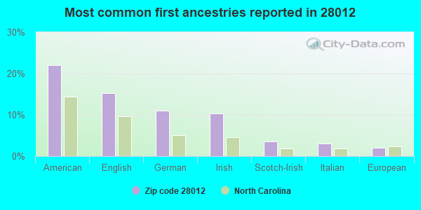 Most common first ancestries reported in 28012