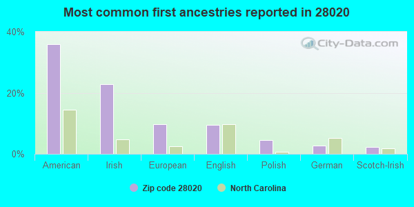 Most common first ancestries reported in 28020
