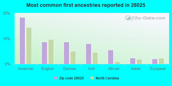 Most common first ancestries reported in 28025