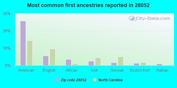 Most common first ancestries reported in 28052