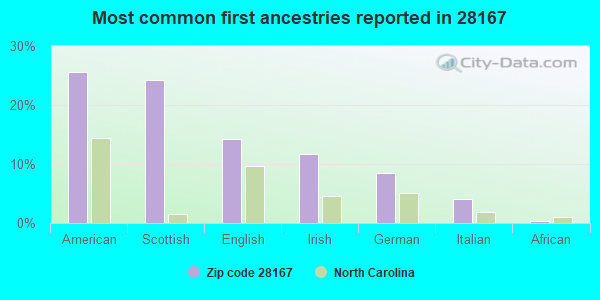 Most common first ancestries reported in 28167