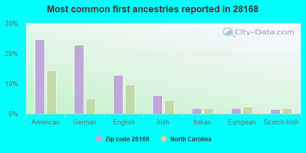 Most common first ancestries reported in 28168