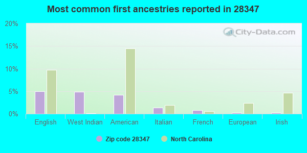 Most common first ancestries reported in 28347