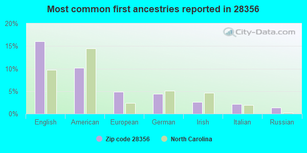 Most common first ancestries reported in 28356