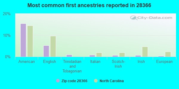 Most common first ancestries reported in 28366