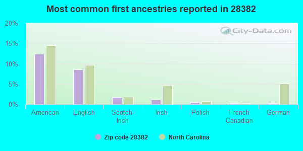 Most common first ancestries reported in 28382