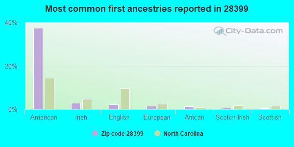 Most common first ancestries reported in 28399