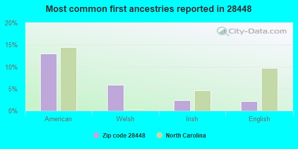 Most common first ancestries reported in 28448