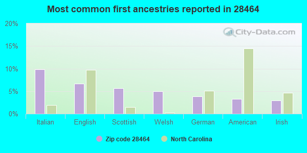 Most common first ancestries reported in 28464