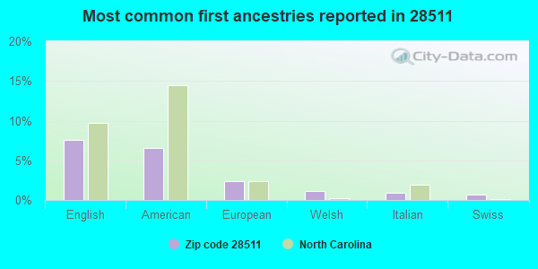 Most common first ancestries reported in 28511