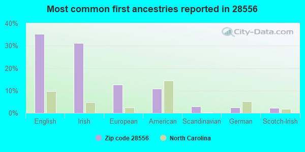 Most common first ancestries reported in 28556