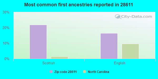 Most common first ancestries reported in 28611