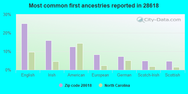 Most common first ancestries reported in 28618