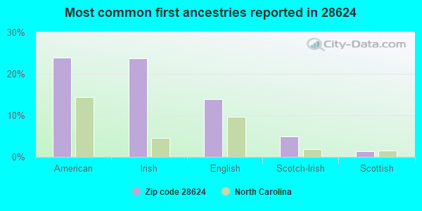 Most common first ancestries reported in 28624