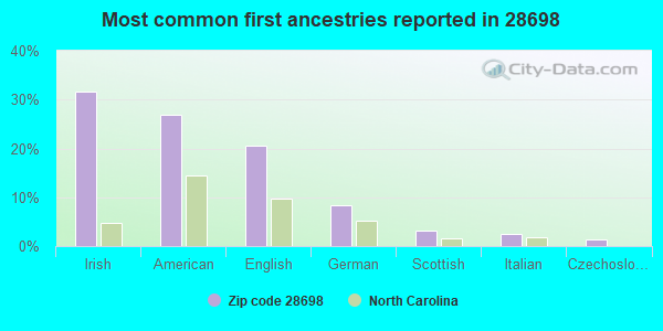 Most common first ancestries reported in 28698