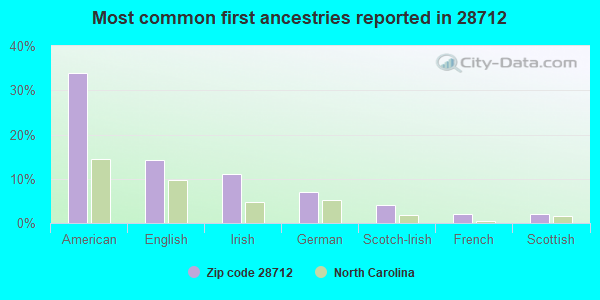 Most common first ancestries reported in 28712